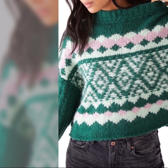 Free People Chunky Sweater In Spearmint Pine Combo New With Tags - Picture 3 of 11